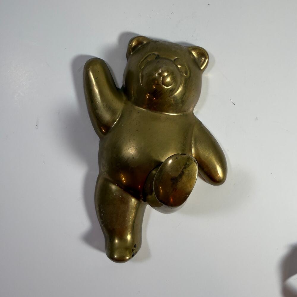 Brass Dancing Teddy Bear Wall Hook Vintage Nursery Wall Towel Hook Hanger